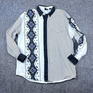 Vtg Just Western Men's Button Down Shirt Aztec White Black Purple Teal 90s Sz XL